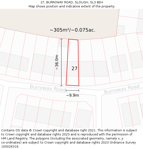 27, BURROWAY ROAD, SLOUGH, SL3 8EH: Plot and title map