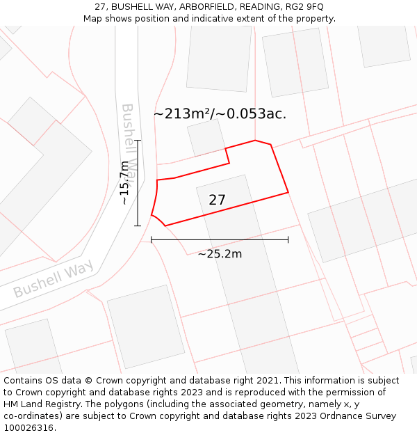 27, BUSHELL WAY, ARBORFIELD, READING, RG2 9FQ: Plot and title map