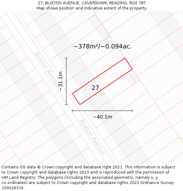 27, BUXTON AVENUE, CAVERSHAM, READING, RG4 7BT: Plot and title map