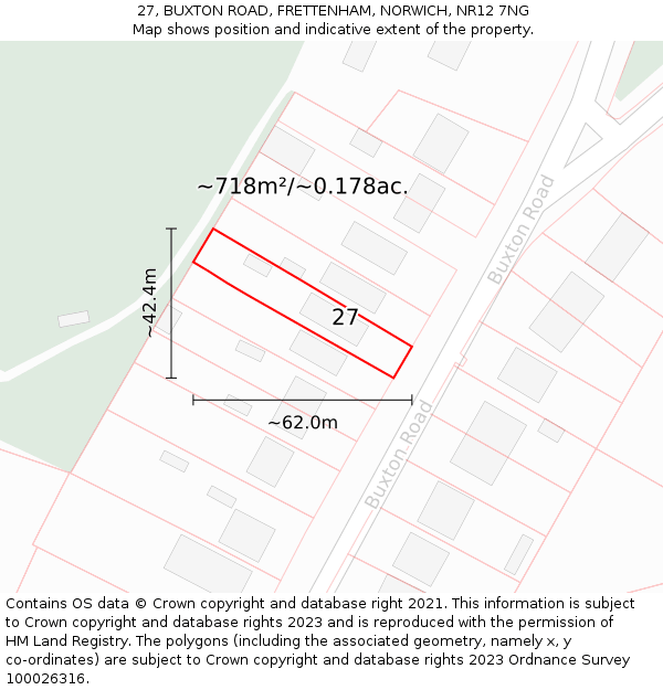 27, BUXTON ROAD, FRETTENHAM, NORWICH, NR12 7NG: Plot and title map