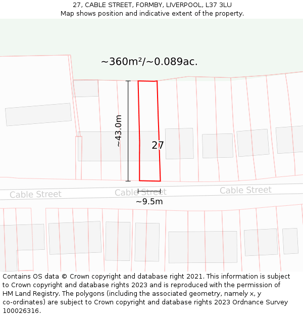 27, CABLE STREET, FORMBY, LIVERPOOL, L37 3LU: Plot and title map