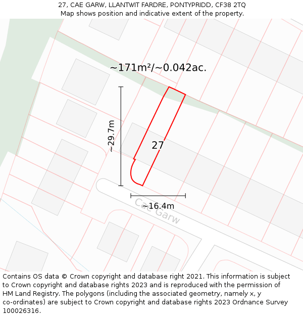 27, CAE GARW, LLANTWIT FARDRE, PONTYPRIDD, CF38 2TQ: Plot and title map