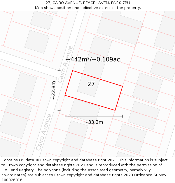 27, CAIRO AVENUE, PEACEHAVEN, BN10 7PU: Plot and title map