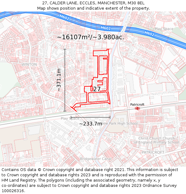 27, CALDER LANE, ECCLES, MANCHESTER, M30 8EL: Plot and title map