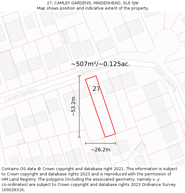 27, CAMLEY GARDENS, MAIDENHEAD, SL6 5JW: Plot and title map