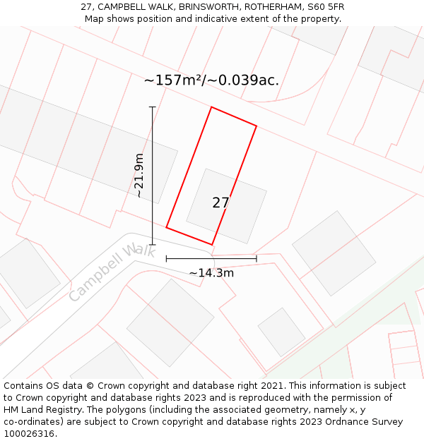 27, CAMPBELL WALK, BRINSWORTH, ROTHERHAM, S60 5FR: Plot and title map