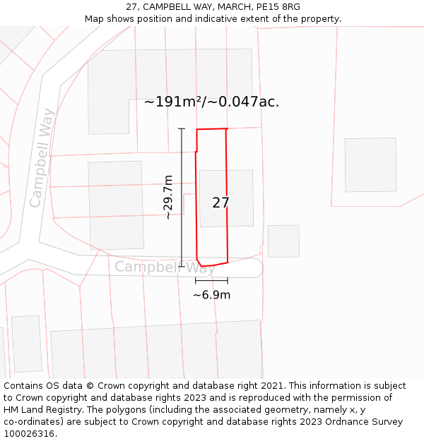 27, CAMPBELL WAY, MARCH, PE15 8RG: Plot and title map