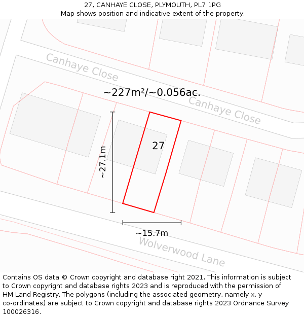 27, CANHAYE CLOSE, PLYMOUTH, PL7 1PG: Plot and title map