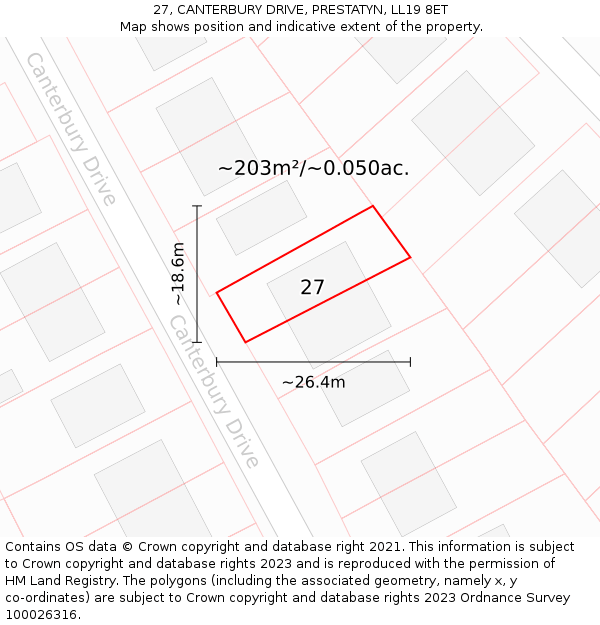 27, CANTERBURY DRIVE, PRESTATYN, LL19 8ET: Plot and title map