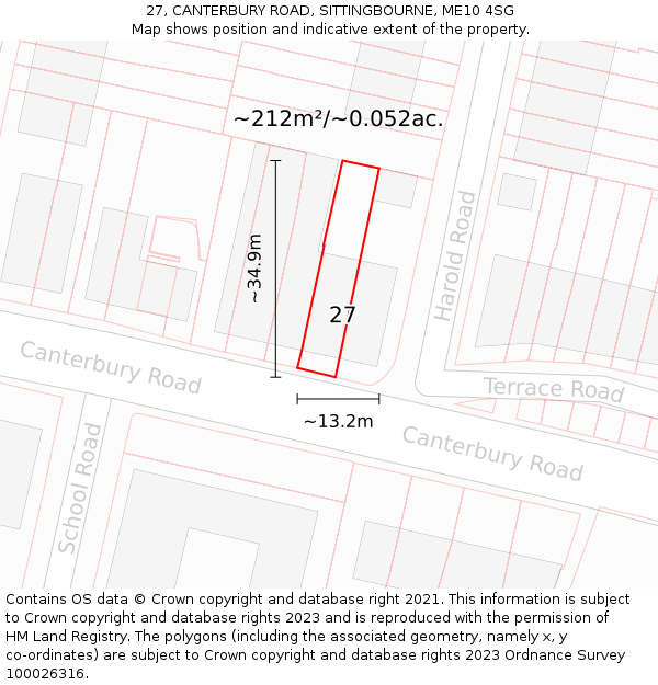 27, CANTERBURY ROAD, SITTINGBOURNE, ME10 4SG: Plot and title map