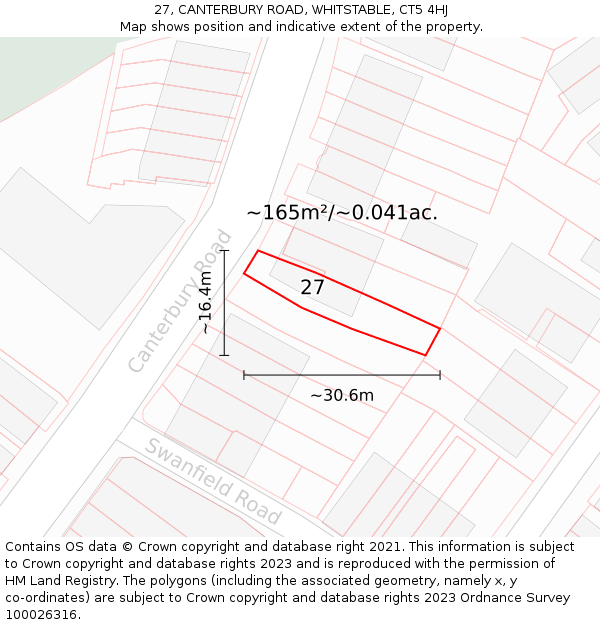 27, CANTERBURY ROAD, WHITSTABLE, CT5 4HJ: Plot and title map