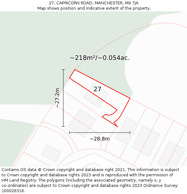 27, CAPRICORN ROAD, MANCHESTER, M9 7JA: Plot and title map