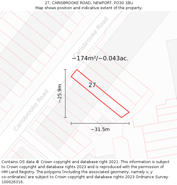 27, CARISBROOKE ROAD, NEWPORT, PO30 1BU: Plot and title map