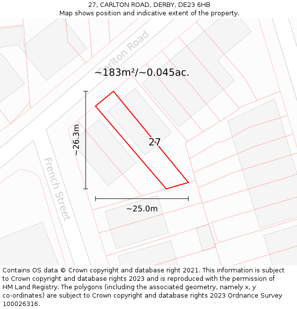 27, CARLTON ROAD, DERBY, DE23 6HB: Plot and title map