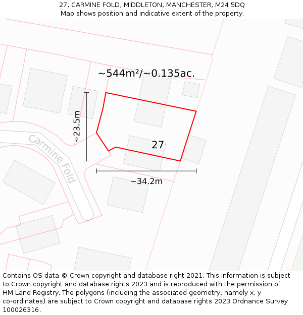 27, CARMINE FOLD, MIDDLETON, MANCHESTER, M24 5DQ: Plot and title map