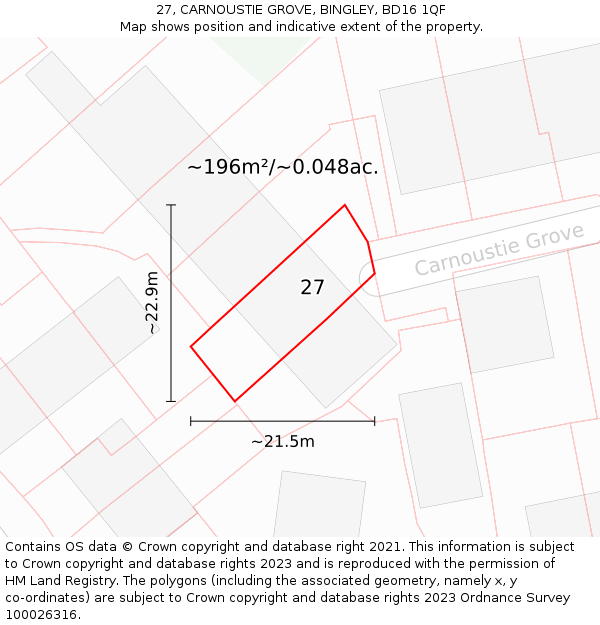 27, CARNOUSTIE GROVE, BINGLEY, BD16 1QF: Plot and title map