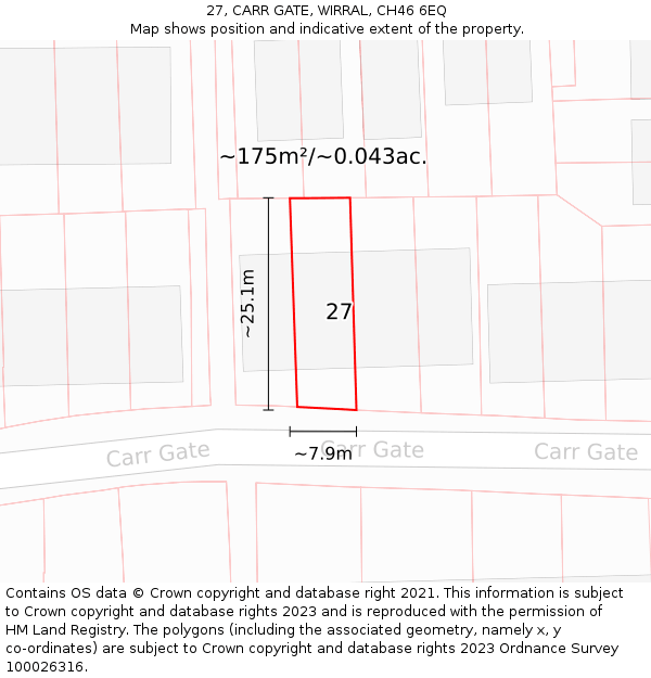 27, CARR GATE, WIRRAL, CH46 6EQ: Plot and title map