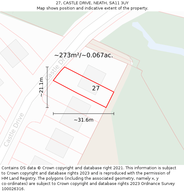 27, CASTLE DRIVE, NEATH, SA11 3UY: Plot and title map