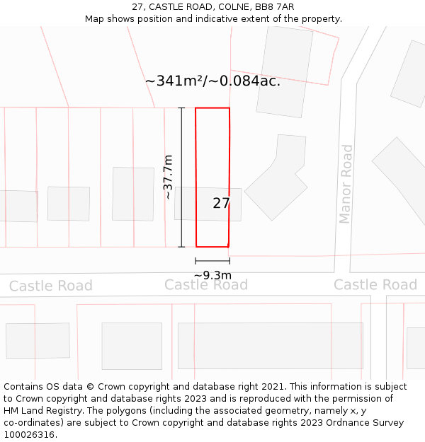 27, CASTLE ROAD, COLNE, BB8 7AR: Plot and title map