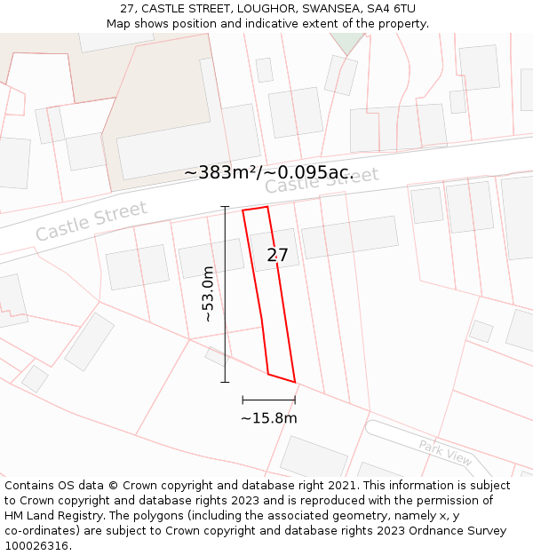 27, CASTLE STREET, LOUGHOR, SWANSEA, SA4 6TU: Plot and title map