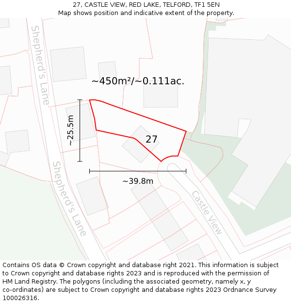 27, CASTLE VIEW, RED LAKE, TELFORD, TF1 5EN: Plot and title map