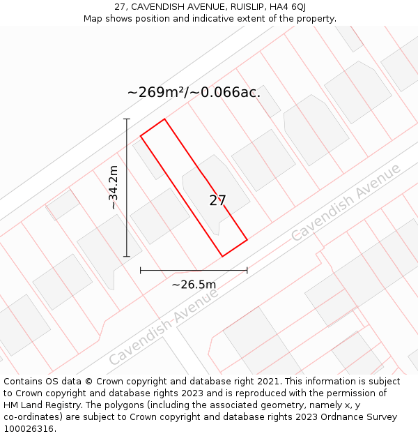 27, CAVENDISH AVENUE, RUISLIP, HA4 6QJ: Plot and title map