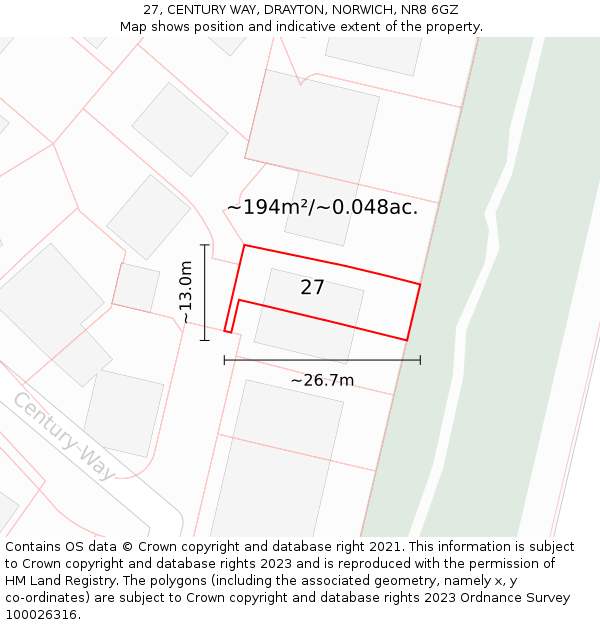 27, CENTURY WAY, DRAYTON, NORWICH, NR8 6GZ: Plot and title map