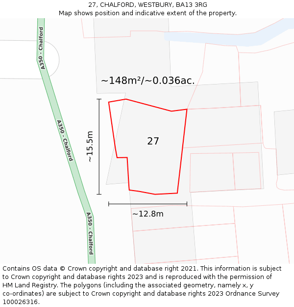 27, CHALFORD, WESTBURY, BA13 3RG: Plot and title map