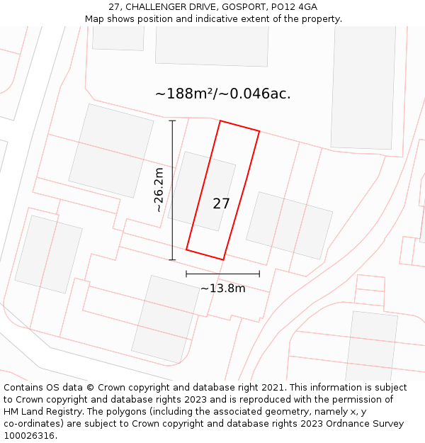 27, CHALLENGER DRIVE, GOSPORT, PO12 4GA: Plot and title map