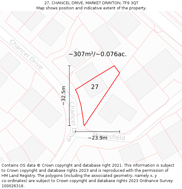 27, CHANCEL DRIVE, MARKET DRAYTON, TF9 3QT: Plot and title map