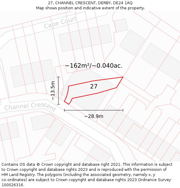 27, CHANNEL CRESCENT, DERBY, DE24 1AQ: Plot and title map