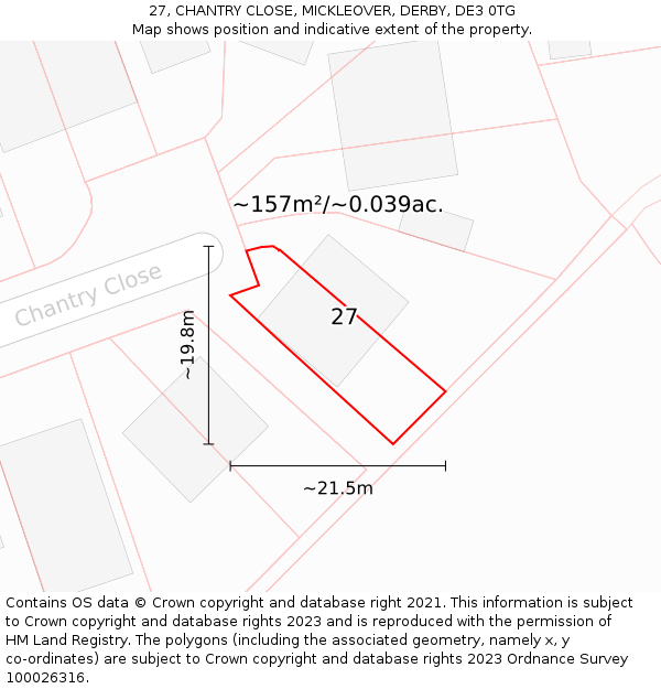 27, CHANTRY CLOSE, MICKLEOVER, DERBY, DE3 0TG: Plot and title map