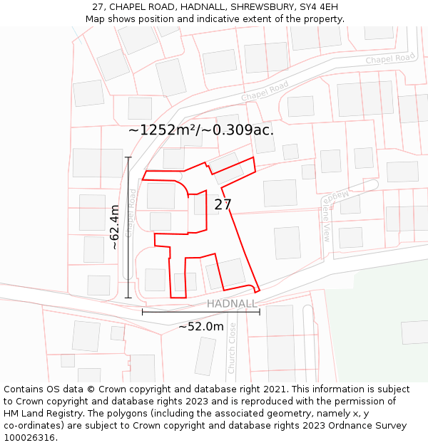 27, CHAPEL ROAD, HADNALL, SHREWSBURY, SY4 4EH: Plot and title map