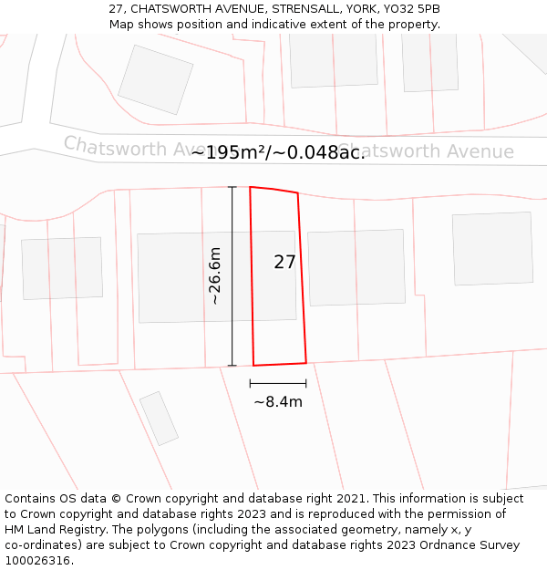 27, CHATSWORTH AVENUE, STRENSALL, YORK, YO32 5PB: Plot and title map