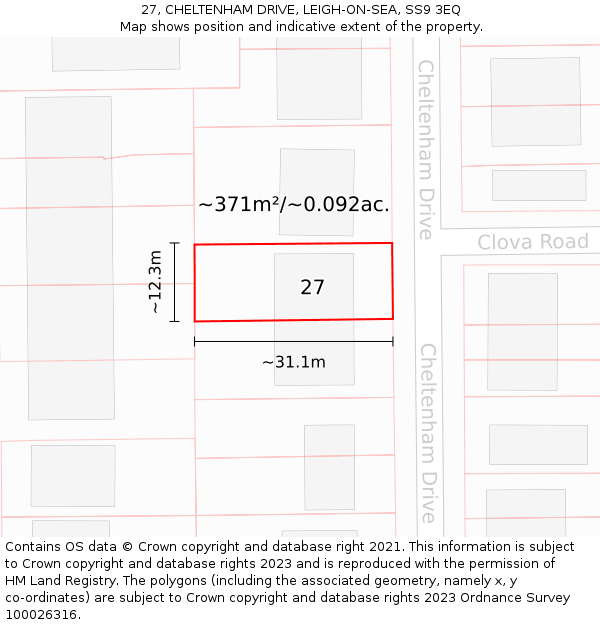 27, CHELTENHAM DRIVE, LEIGH-ON-SEA, SS9 3EQ: Plot and title map