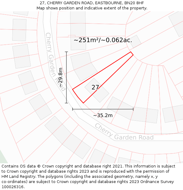 27, CHERRY GARDEN ROAD, EASTBOURNE, BN20 8HF: Plot and title map