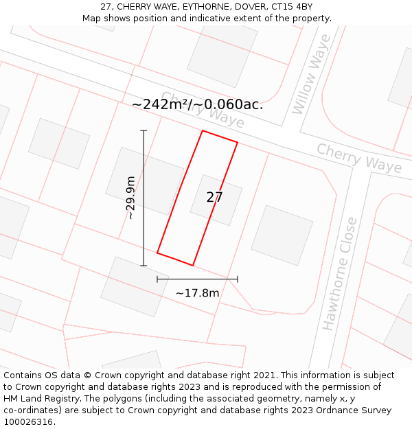 27, CHERRY WAYE, EYTHORNE, DOVER, CT15 4BY: Plot and title map