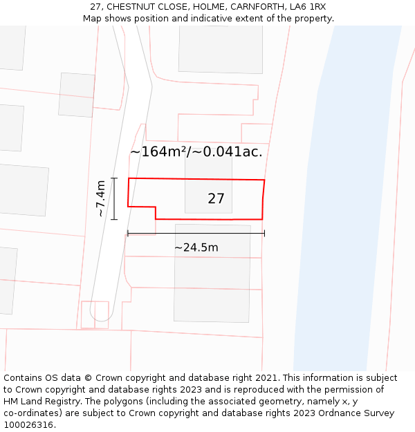 27, CHESTNUT CLOSE, HOLME, CARNFORTH, LA6 1RX: Plot and title map