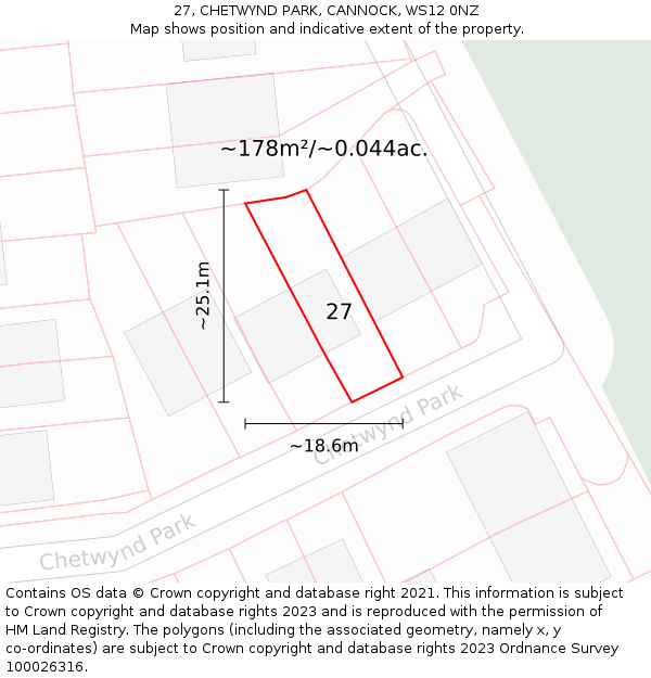 27, CHETWYND PARK, CANNOCK, WS12 0NZ: Plot and title map