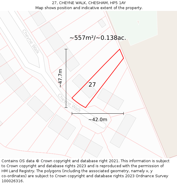 27, CHEYNE WALK, CHESHAM, HP5 1AY: Plot and title map