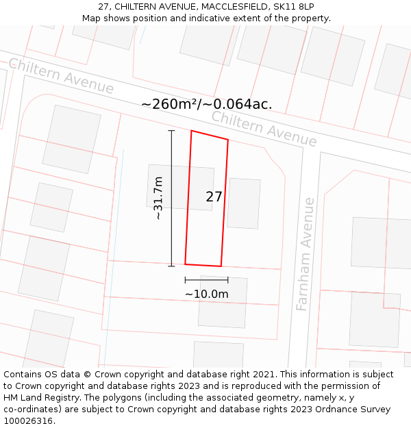 27, CHILTERN AVENUE, MACCLESFIELD, SK11 8LP: Plot and title map