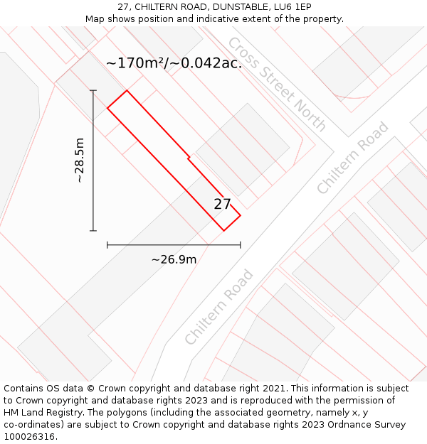 27, CHILTERN ROAD, DUNSTABLE, LU6 1EP: Plot and title map