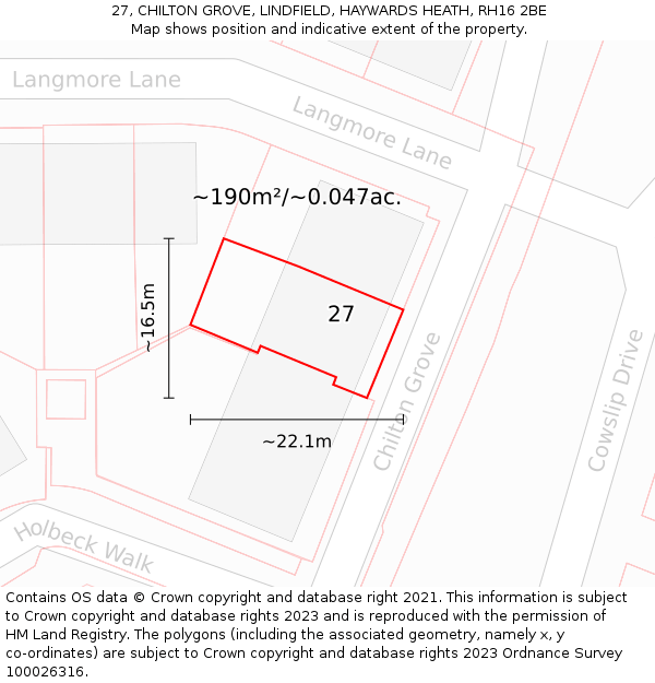 27, CHILTON GROVE, LINDFIELD, HAYWARDS HEATH, RH16 2BE: Plot and title map