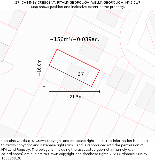 27, CHIMNEY CRESCENT, IRTHLINGBOROUGH, WELLINGBOROUGH, NN9 5WF: Plot and title map