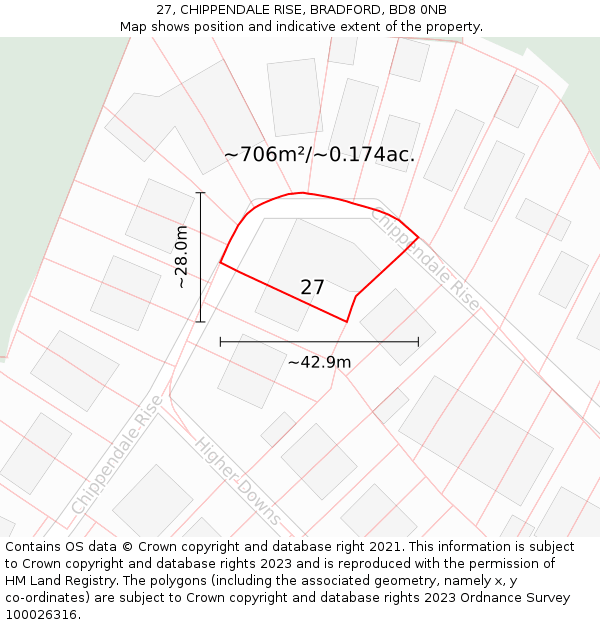 27, CHIPPENDALE RISE, BRADFORD, BD8 0NB: Plot and title map