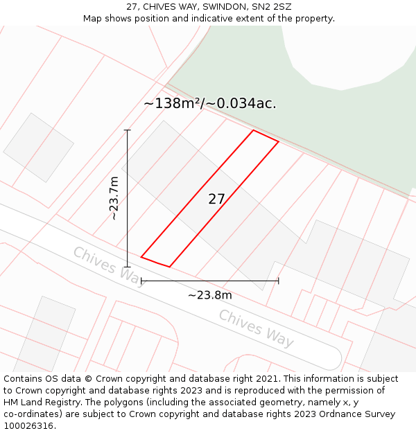 27, CHIVES WAY, SWINDON, SN2 2SZ: Plot and title map