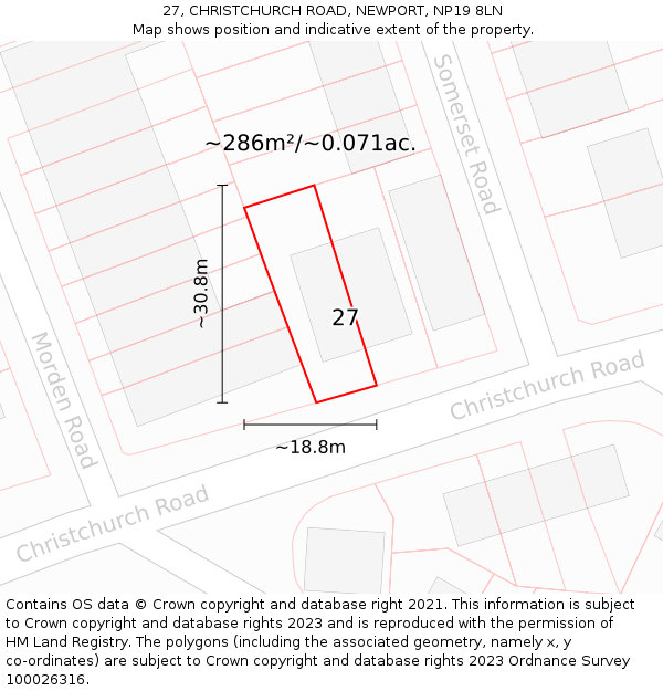 27, CHRISTCHURCH ROAD, NEWPORT, NP19 8LN: Plot and title map