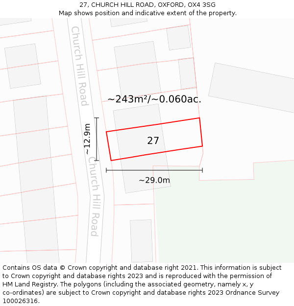 27, CHURCH HILL ROAD, OXFORD, OX4 3SG: Plot and title map