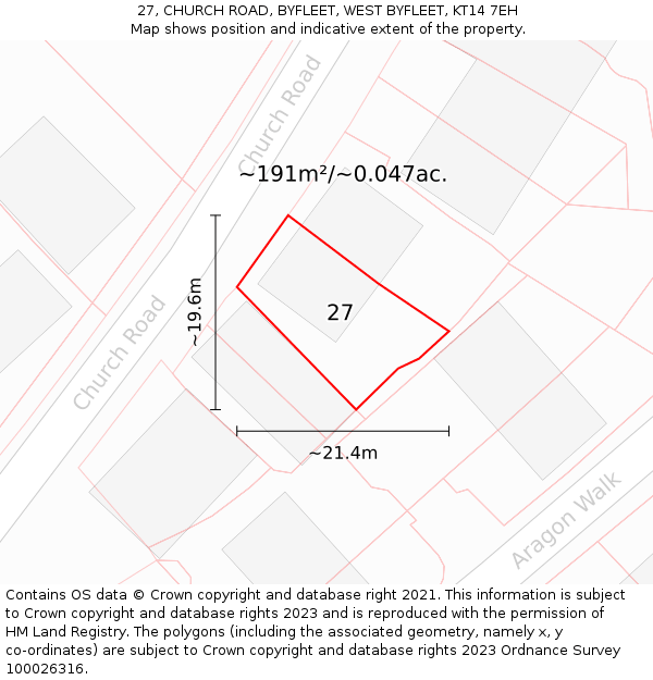 27, CHURCH ROAD, BYFLEET, WEST BYFLEET, KT14 7EH: Plot and title map