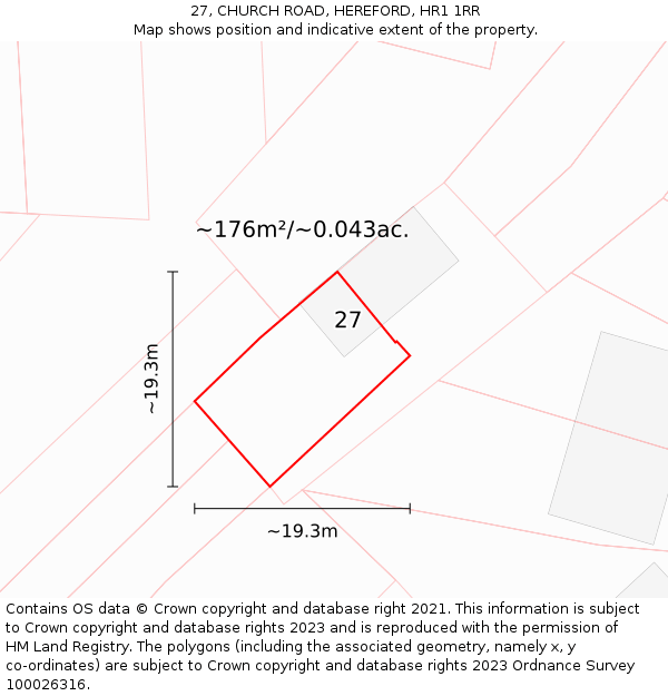 27, CHURCH ROAD, HEREFORD, HR1 1RR: Plot and title map